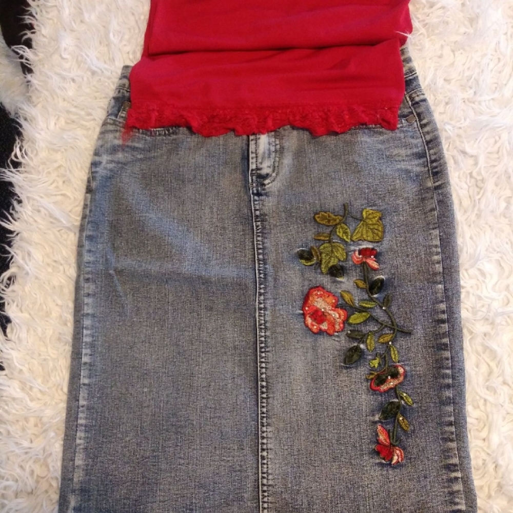 Denim embroidered  rose skirt bundle